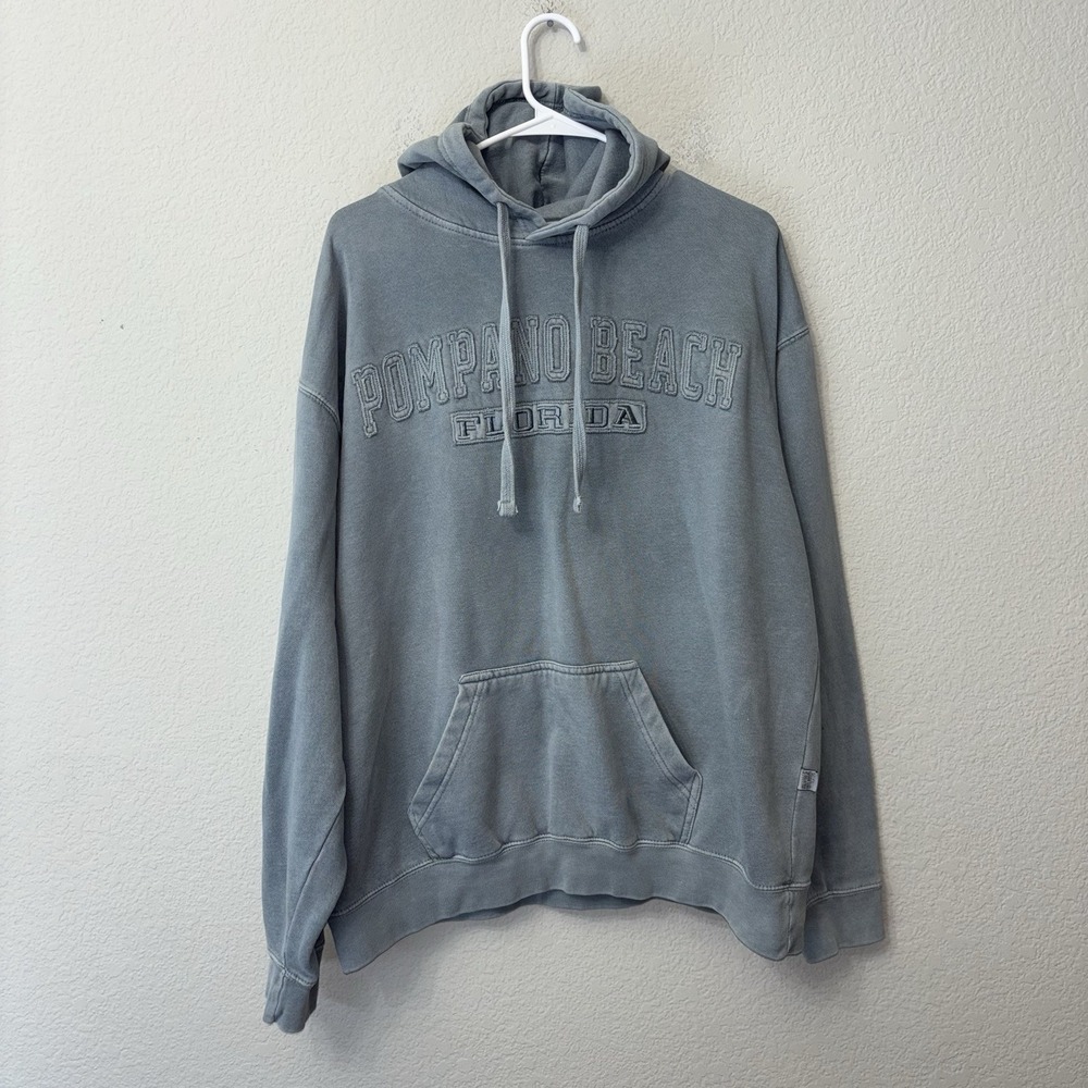 Alvin's Island Pompano Beach Florida Blue Wash Hoodie Size L Sweatshirt